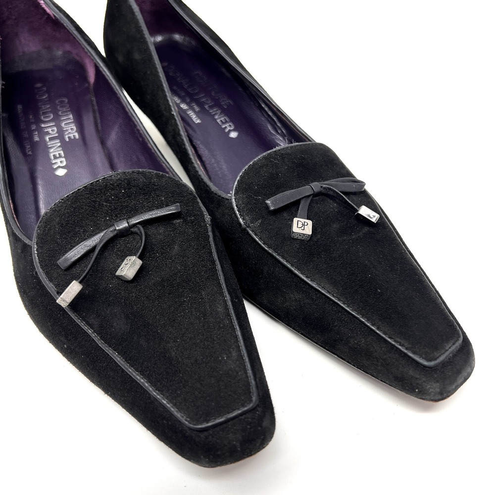 Donald J Pliner Couture Metea Kitten Heels Bow Black Suede Height 1.75" Size 6.5